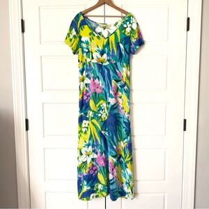 Vintage Jams World Tropical Floral Maxi Dress Medium Provence Watercolor Hawaii
